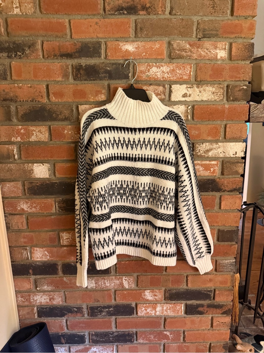 LOFT Cream and Black Fair Isle Turtleneck Sweater